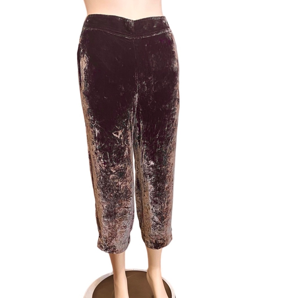 SALE 🌺 MADEWELL Brown Metal Velvet Silk Pull On Wide Leg Capri Pants S